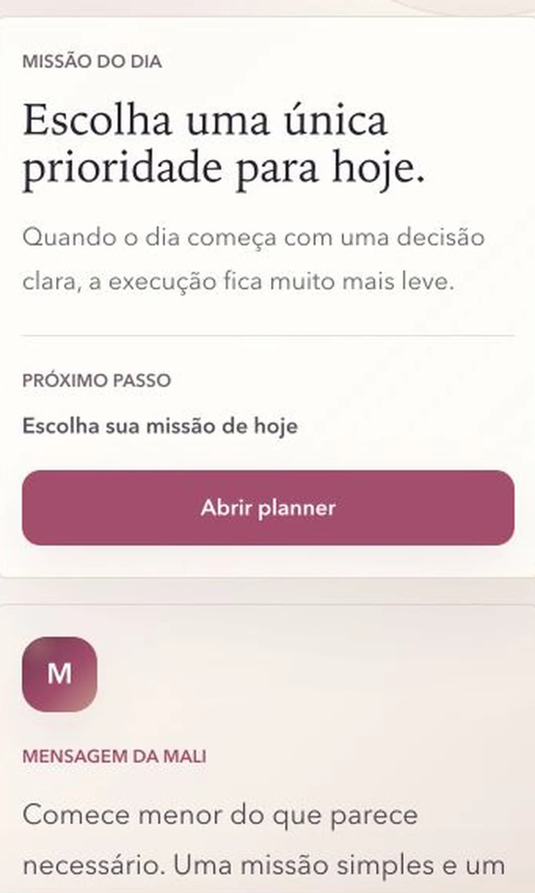 Tela Hoje da Mali com prioridade diária